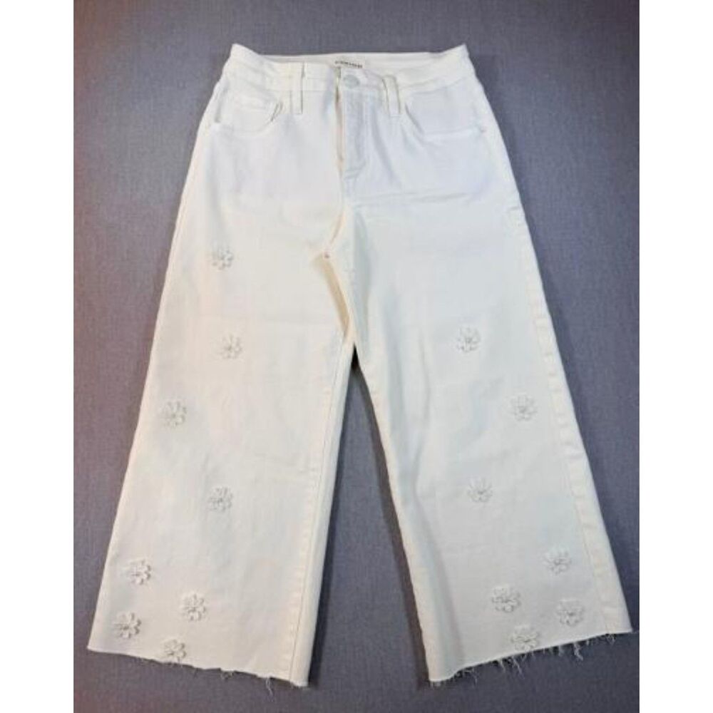 Risen Cream 3D Floral Tummy Control Wide Leg Crop Jeans Women's Size 5/27